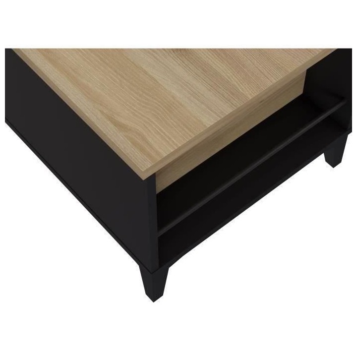 Table Basse avec Plateau Relevable - Noir/Chene - L 100 x P 50/72 x H