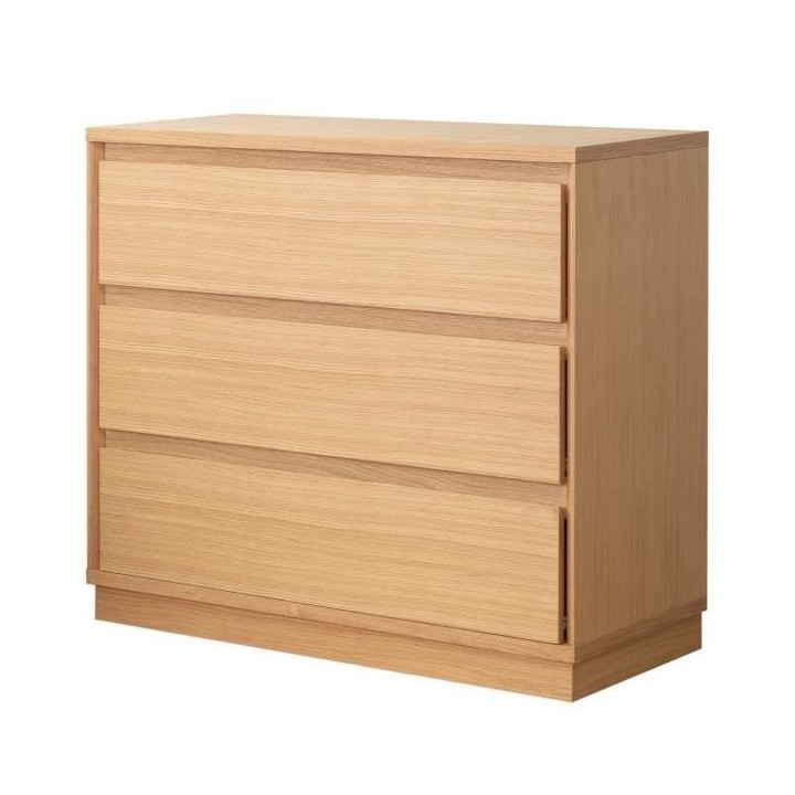 Commode 3 tiroirs - En panneaux de particules - Placage chene - Classi