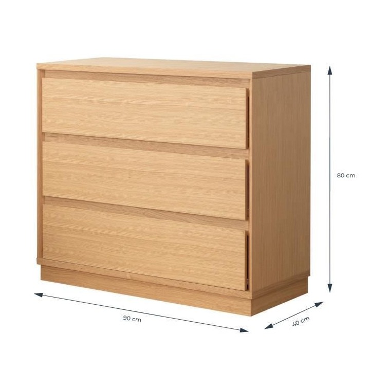 Commode 3 tiroirs - En panneaux de particules - Placage chene - Classi
