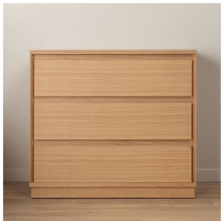 Commode 3 tiroirs - En panneaux de particules - Placage chene - Classi