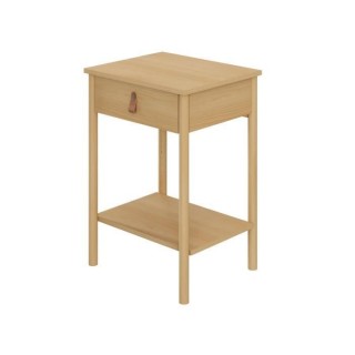 Table de Chevet 1 tiroir - Bois et melamine avec poignée en cuir - L