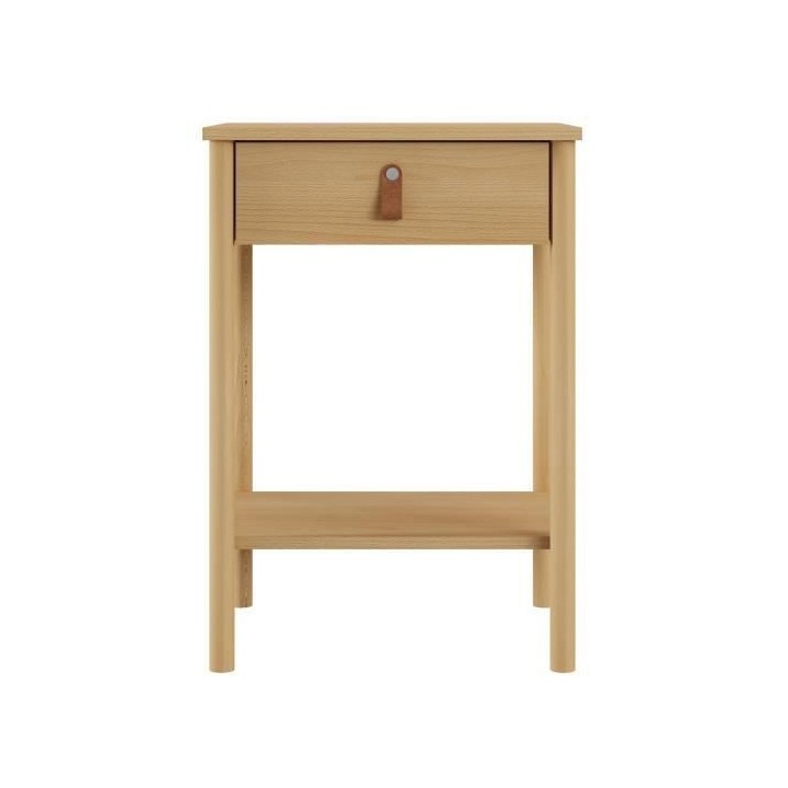 Table de Chevet 1 tiroir - Bois et melamine avec poignée en cuir - L