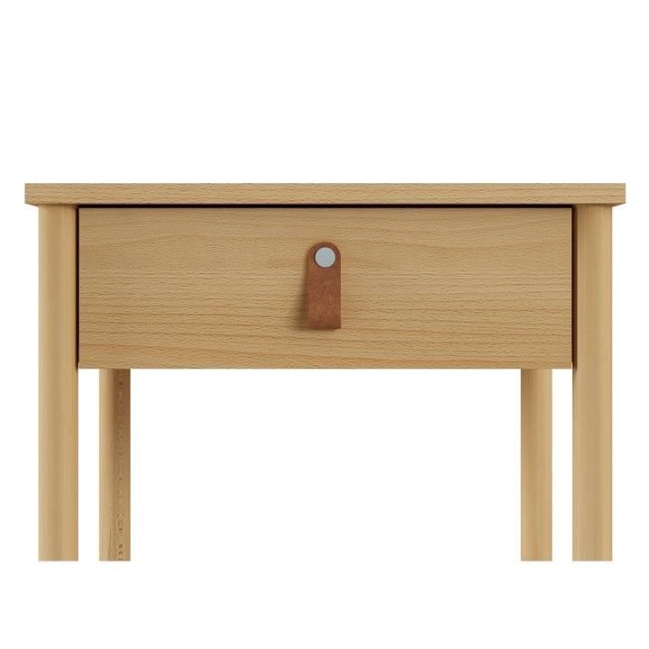 Table de Chevet 1 tiroir - Bois et melamine avec poignée en cuir - L