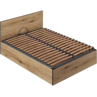 Lit Coffre 140x190 en bois + Tete de lit - Chene Rustique - Sommier a