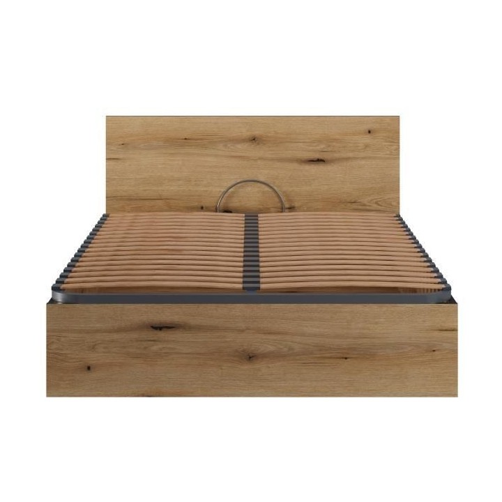 Lit Coffre 140x190 en bois + Tete de lit - Chene Rustique - Sommier a