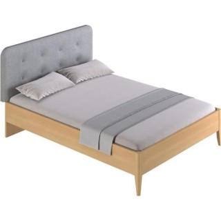 Lit adulte EVA - 140x190 cm - Hetre massif/mélamine- Tete de lit tiss