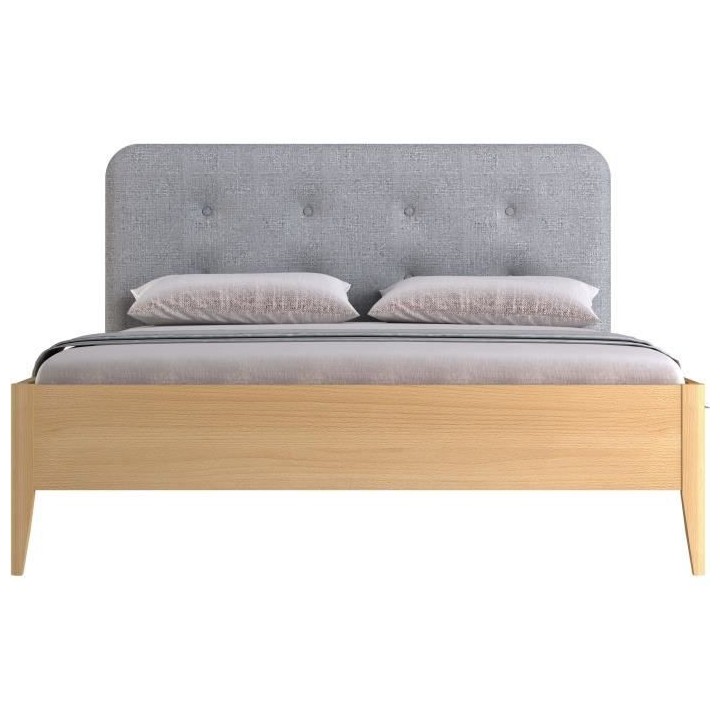 Lit adulte EVA - 140x190 cm - Hetre massif/mélamine- Tete de lit tiss