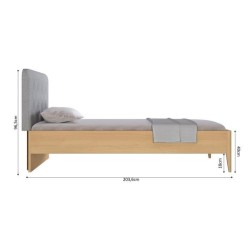 Lit adulte EVA - 140x190 cm - Hetre massif/mélamine- Tete de lit tissu capitonnée