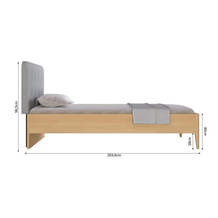 Lit adulte EVA - 140x190 cm - Hetre massif/mélamine- Tete de lit tiss