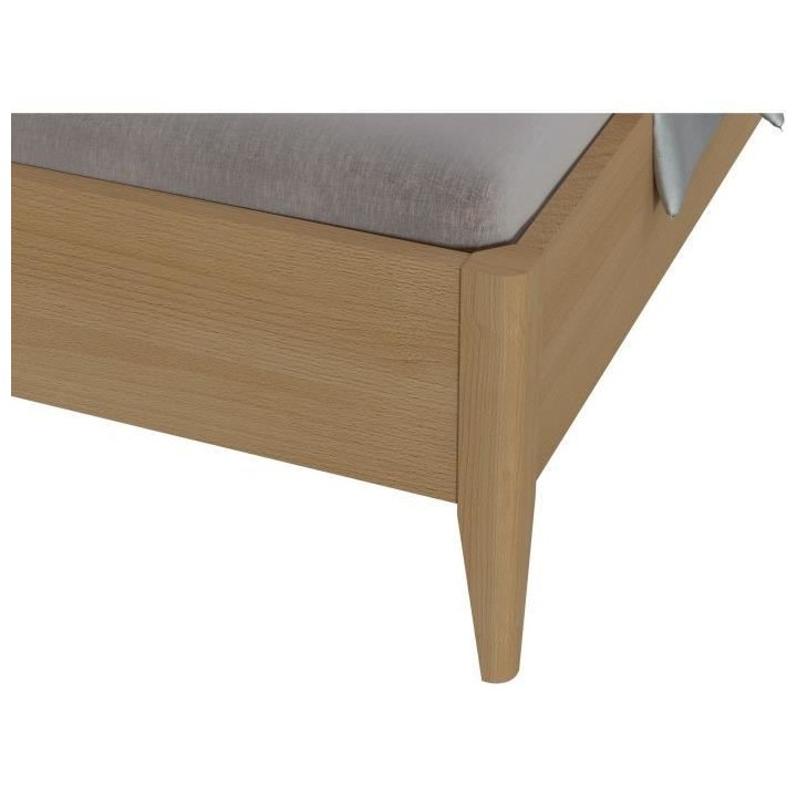 Lit adulte EVA - 140x190 cm - Hetre massif/mélamine- Tete de lit tiss