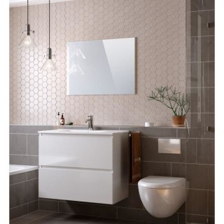 MYSTIC Meuble vasque 2 Tiroirs - Décor Blanc brillant - L 81 x P 47 x