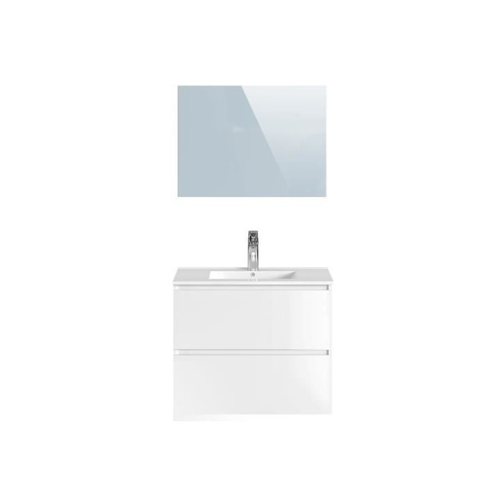 MYSTIC Meuble vasque 2 Tiroirs - Décor Blanc brillant - L 81 x P 47 x