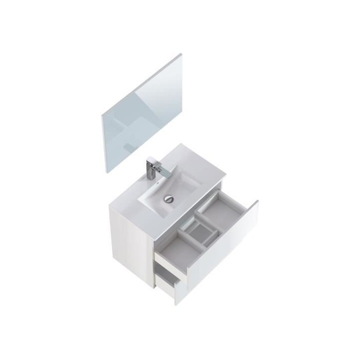 MYSTIC Meuble vasque 2 Tiroirs - Décor Blanc brillant - L 81 x P 47 x