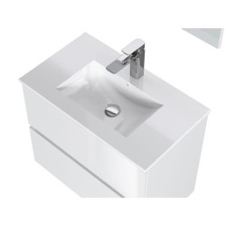 MYSTIC Meuble vasque 2 Tiroirs - Décor Blanc brillant - L 81 x P 47 x H 85 cm