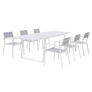 Salon de jardin 6 personnes - table extensible alu. avec plateau en ve