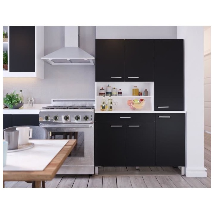 Buffet de cuisine - Noir mat - Contemporain - 6 portes - TACOMA - L 12