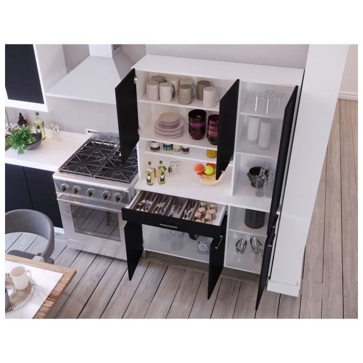 Buffet de cuisine - Noir mat - Contemporain - 6 portes - TACOMA - L 12