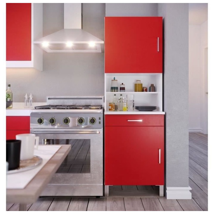 ECO Buffet de cuisine L 60 cm - Rouge et blanc mat