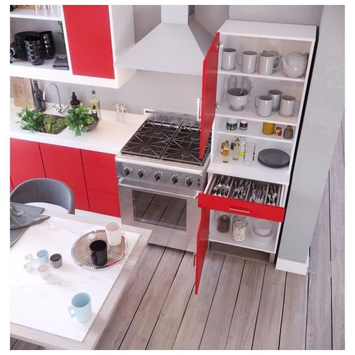 ECO Buffet de cuisine L 60 cm - Rouge et blanc mat