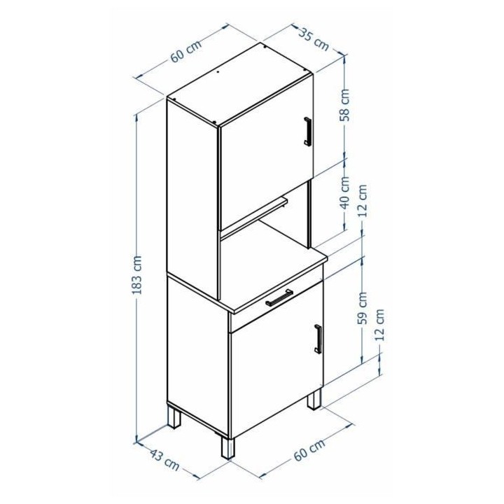 ECO Buffet de cuisine L 60 cm - Rouge et blanc mat