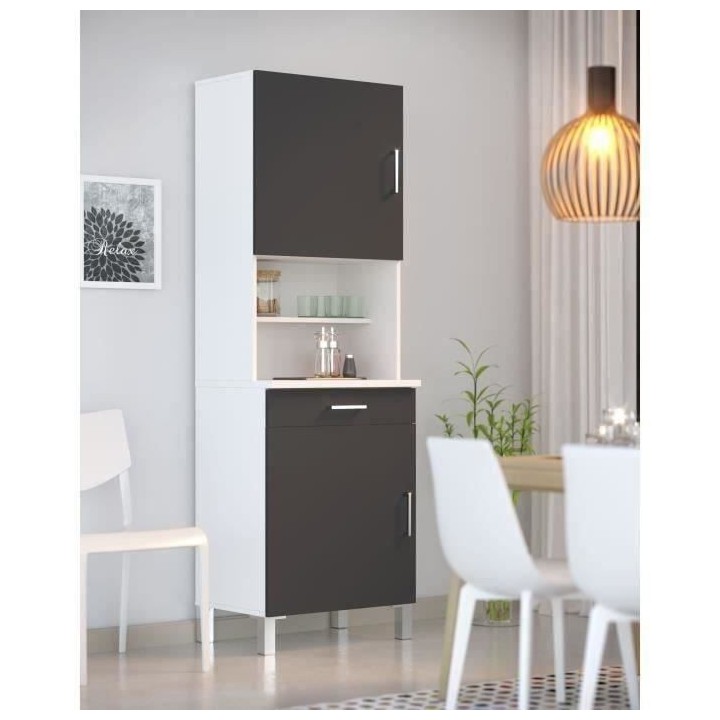 ECO Buffet de cuisine L 60 cm - Gris et blanc mat