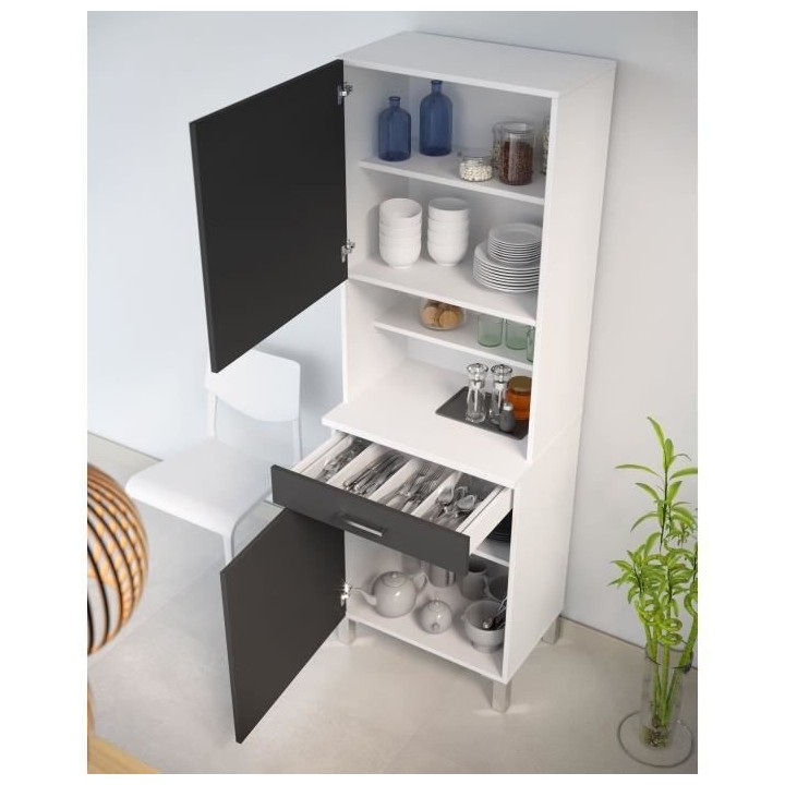 ECO Buffet de cuisine L 60 cm - Gris et blanc mat