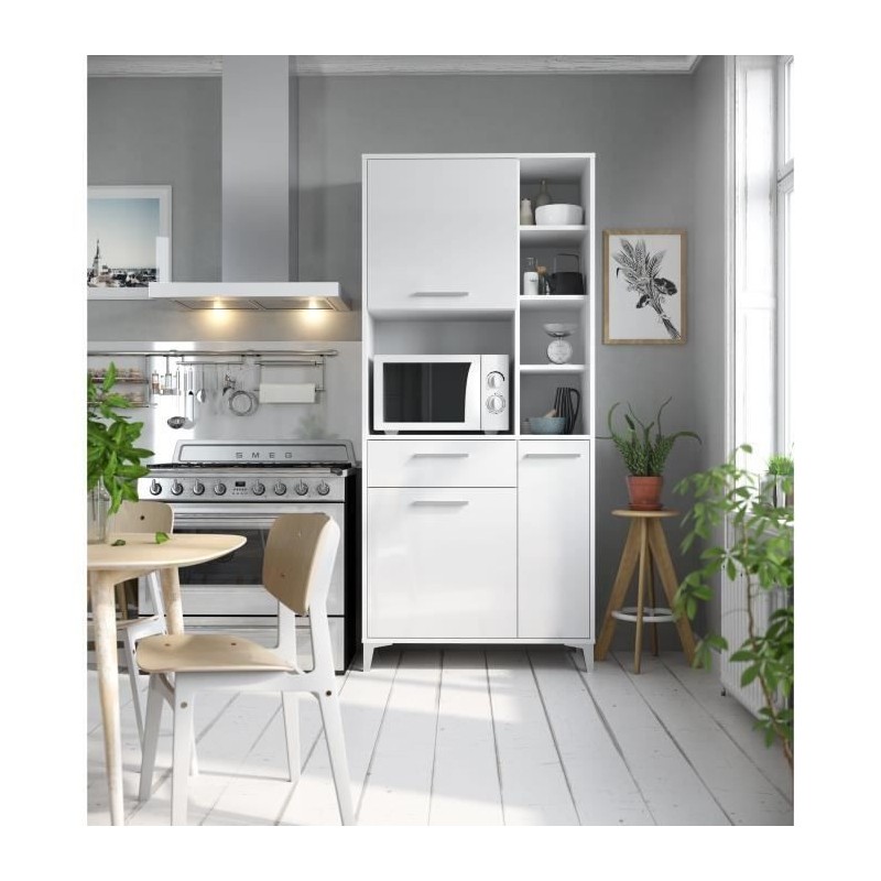 Buffet de cuisine - Blanc brillant - Contemporain - 3 portes - ECO - L 80 x P 40 x H 178 cm