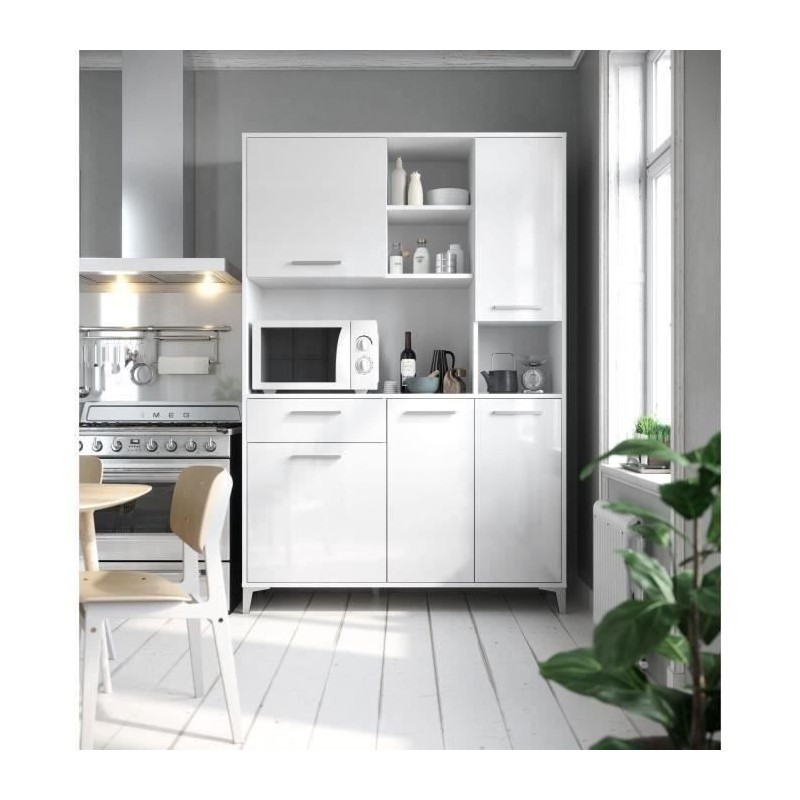 Buffet de cuisine - Blanc brillant - Contemporain - 5 portes - ECO - L 120 cm