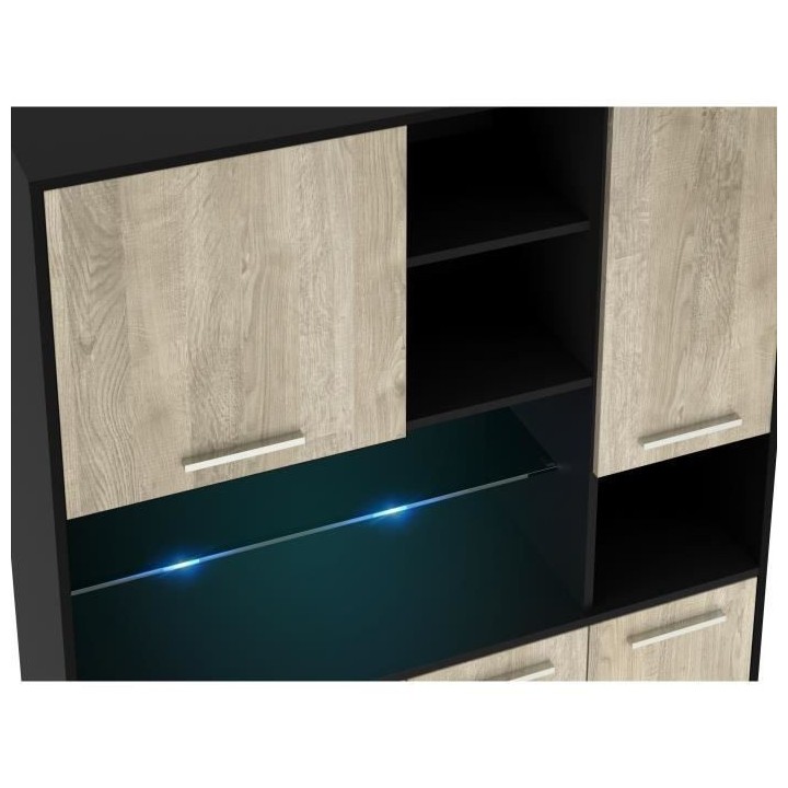 ECO Buffet de cuisine avec LED L 120 cm - Décor chene et noir mat