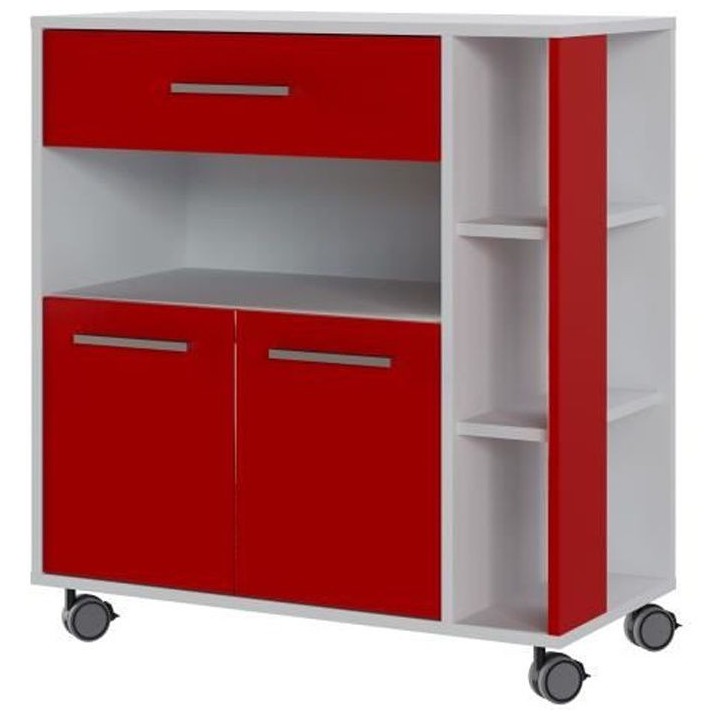 ECO Desserte 2 portes 1 tiroir - Blanc et rouge - L 80 x P 39 x H 87 c