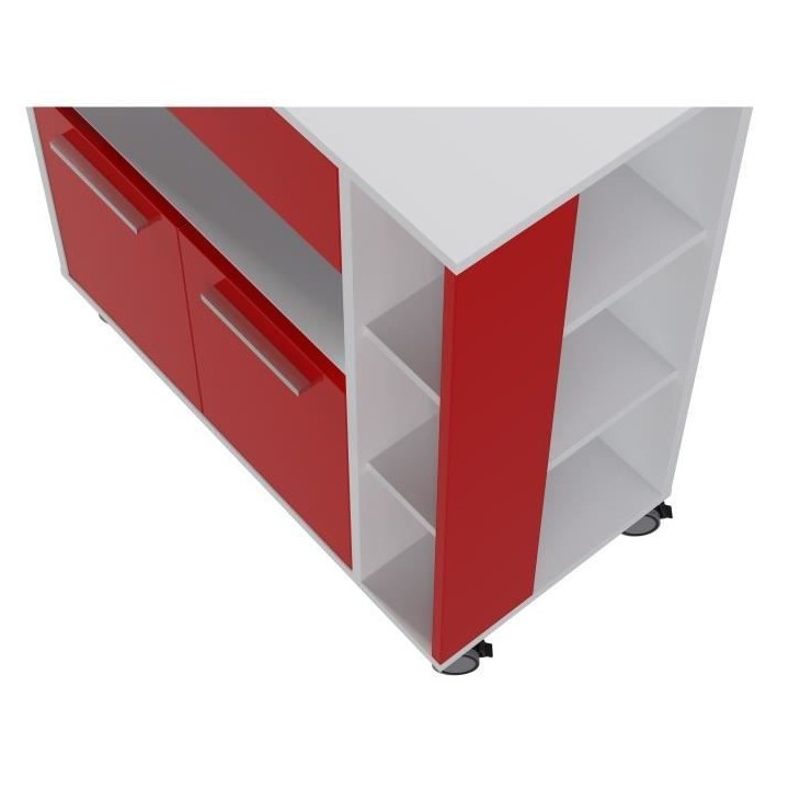 ECO Desserte 2 portes 1 tiroir - Blanc et rouge - L 80 x P 39 x H 87 c