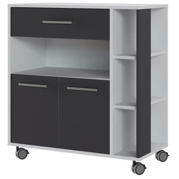 ECO Desserte 2 portes 1 tiroir - Blanc et gris - L 80 x P 39 x H 87 cm