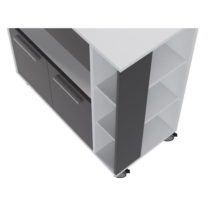 ECO Desserte 2 portes 1 tiroir - Blanc et gris - L 80 x P 39 x H 87 cm