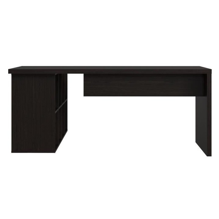 Pack Bureau 2 tiroirs + Bibliotheque - Noir - L 180 x P 182 x H 79 cm