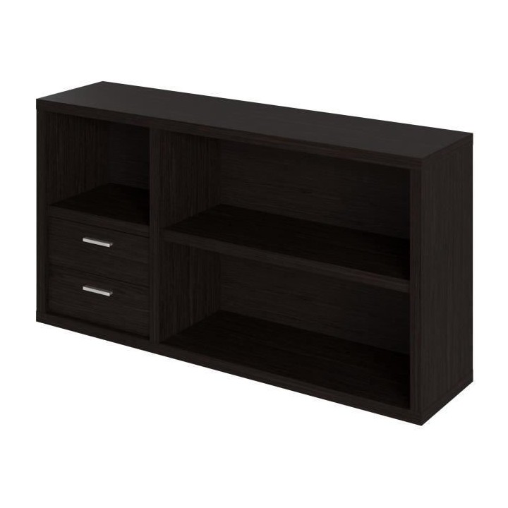 Pack Bureau 2 tiroirs + Bibliotheque - Noir - L 180 x P 182 x H 79 cm