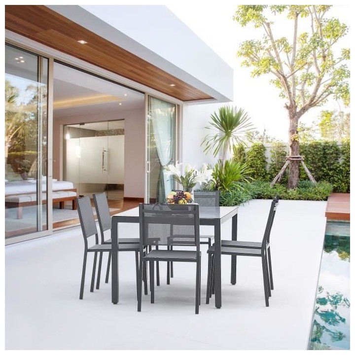 Table de jardin 6 personnes - 160 x 90 x H.74 cm - Aluminium et Platea