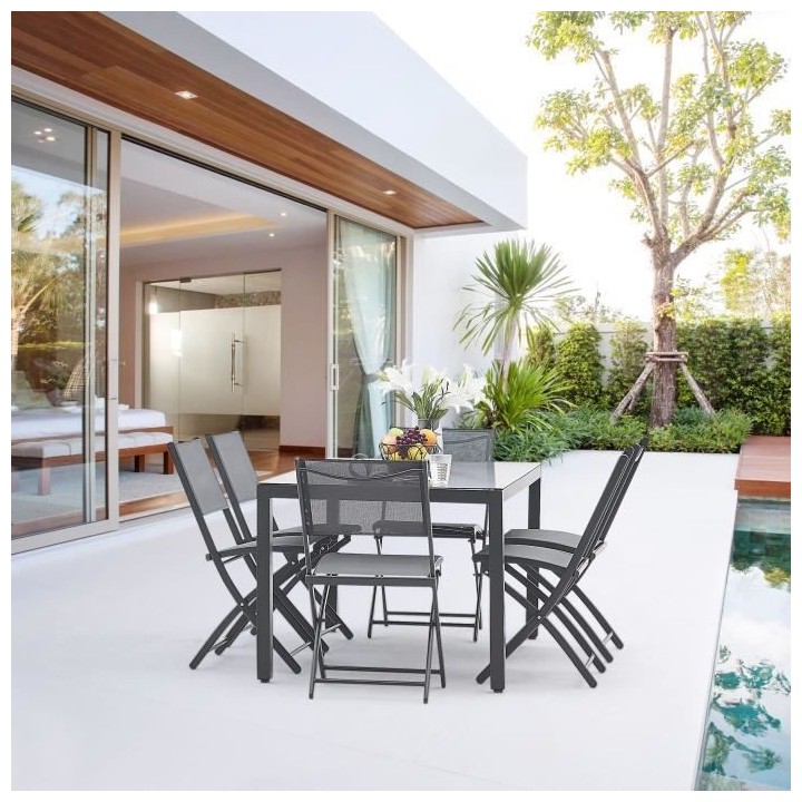 Table de jardin 6 personnes - 160 x 90 x H.74 cm - Aluminium et Platea