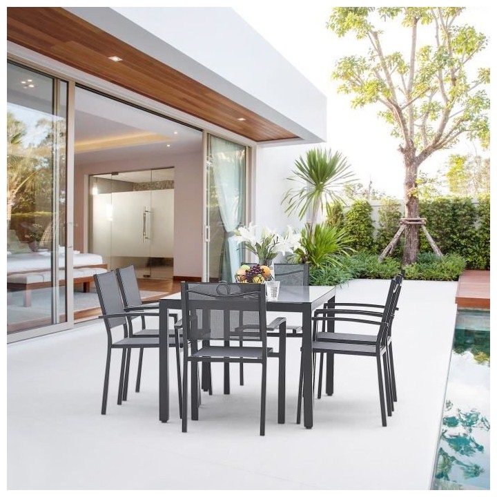 Table de jardin 6 personnes - 160 x 90 x H.74 cm - Aluminium et Platea