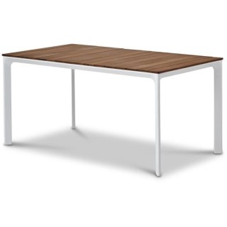 Table de jardin - Table 160 cm - Aluminium blanc et Plateau Eucalyptus
