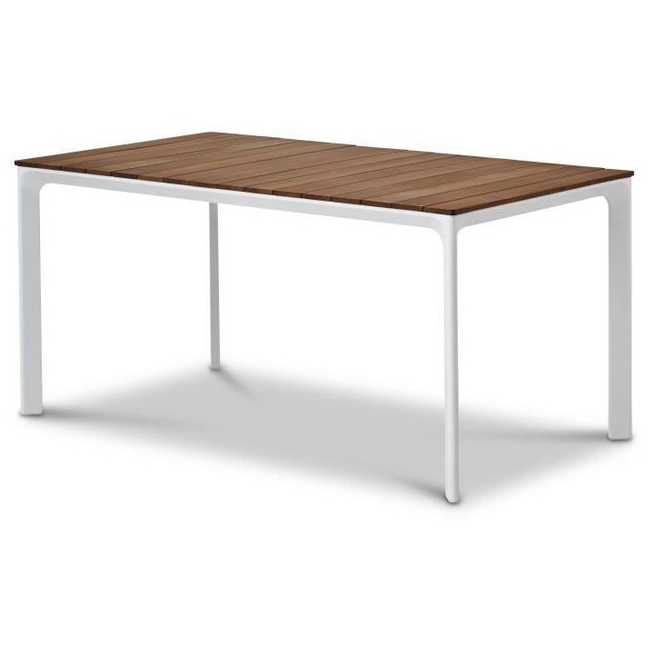 Table de jardin - Table 160 cm - Aluminium blanc et Plateau Eucalyptus