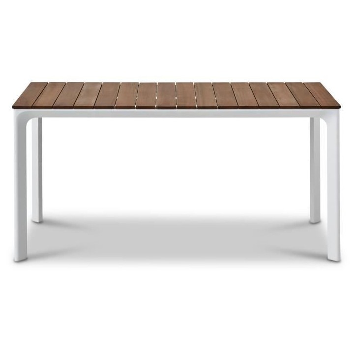 Table de jardin - Table 160 cm - Aluminium blanc et Plateau Eucalyptus