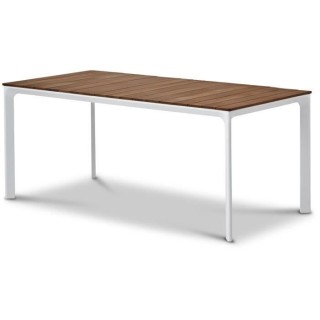 Table de jardin - Table 180 cm - Aluminium blanc et Plateau Eucalyptus