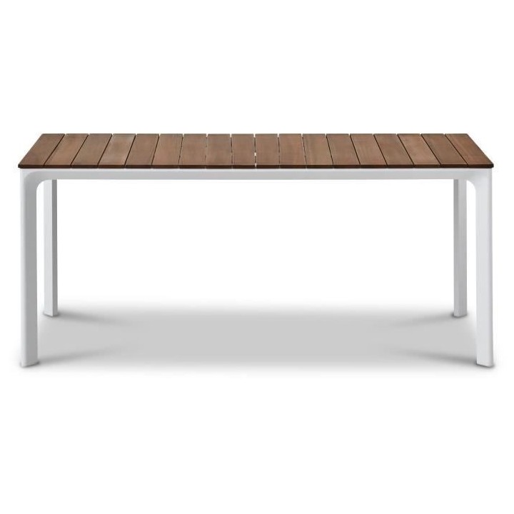 Table de jardin - Table 180 cm - Aluminium blanc et Plateau Eucalyptus