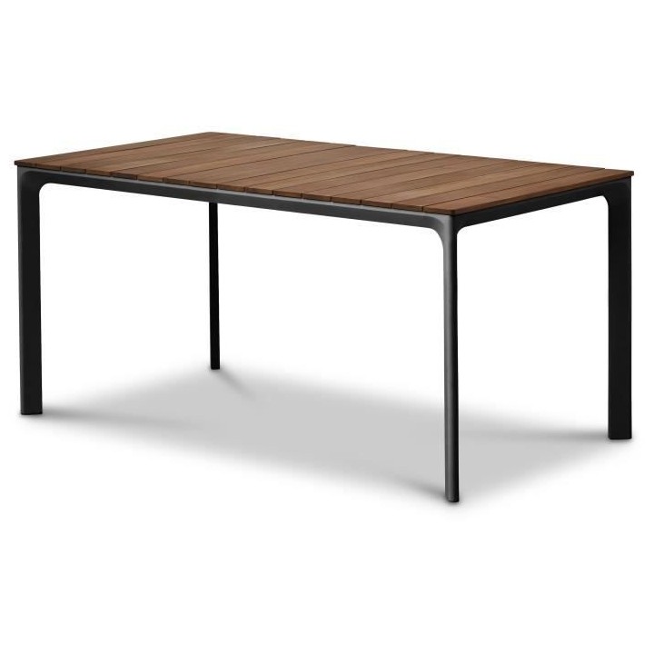 Table de jardin - Table 160 cm - Aluminium noir et Plateau Eucalyptus
