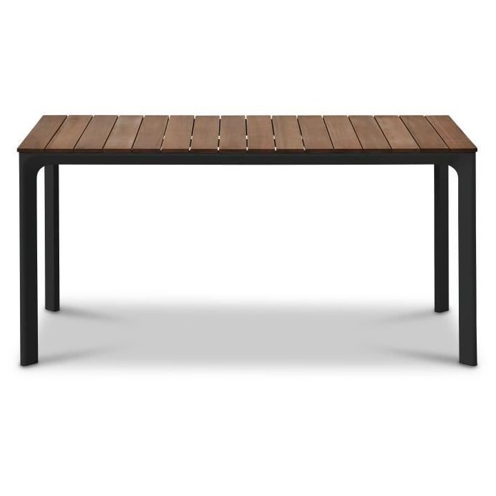 Table de jardin - Table 160 cm - Aluminium noir et Plateau Eucalyptus