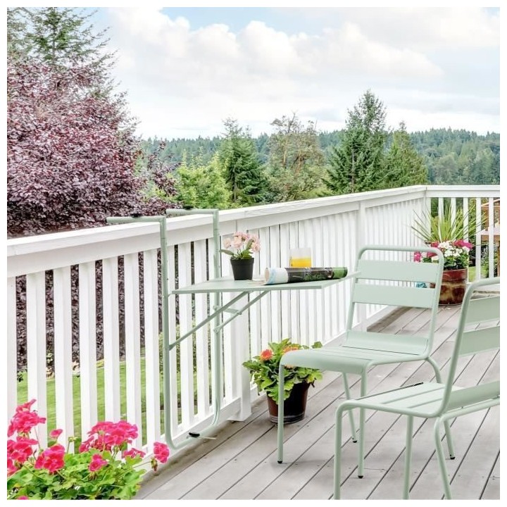 Table de balcon rabattable - Acier - 60 x 75 x 82-92 cm - Vert