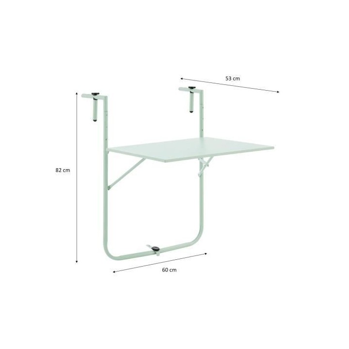 Table de balcon rabattable - Acier - 60 x 75 x 82-92 cm - Vert