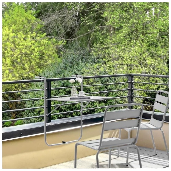 Table de jardin - Table de balcon rabattable - Pliante - Gris - En aci