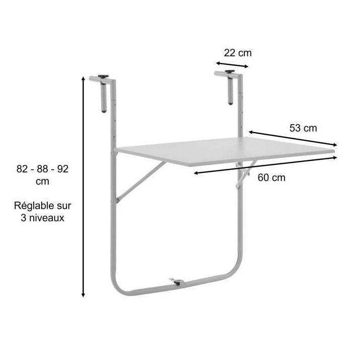 Table de jardin - Table de balcon rabattable - Pliante - Gris - En aci