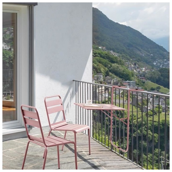 Table de balcon rabattable - Acier - 60 x 75 x 82-92 cm - Rose